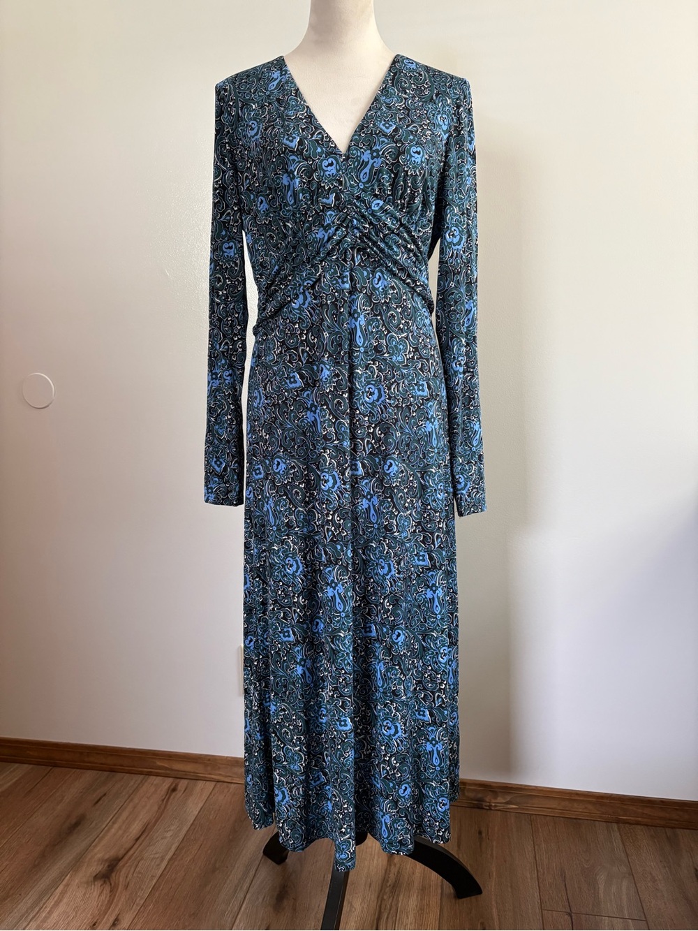 NWT Boden Elodie Dress Empire Midi Long Sleeve Blue Paisley Size 12R